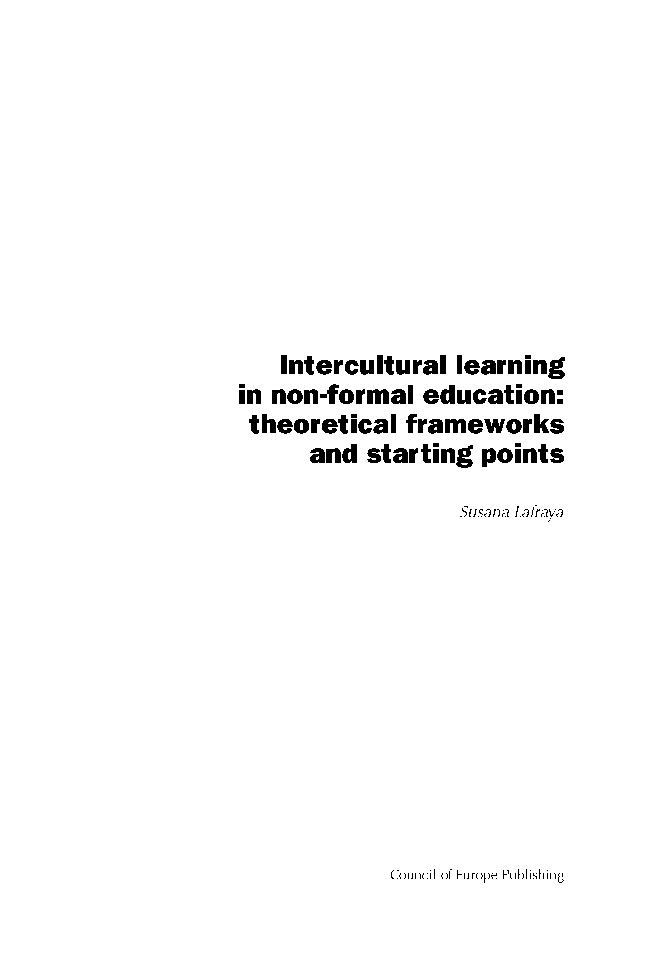 Intercultural learning in non-formal education: theoretical frameworks and starting points