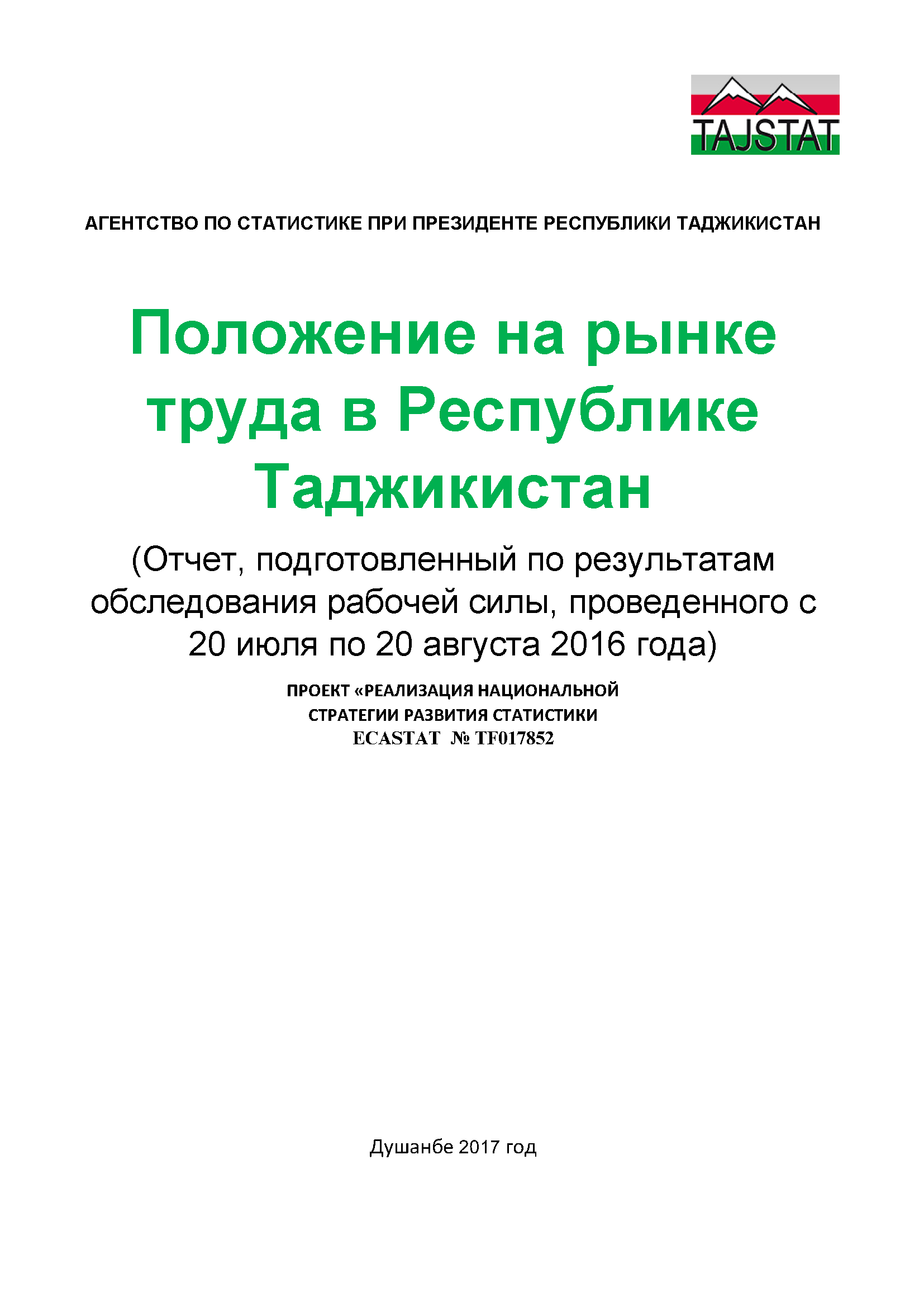 Положение на рынке труда в Республике Таджикистан: аналитический отчёт (2017)